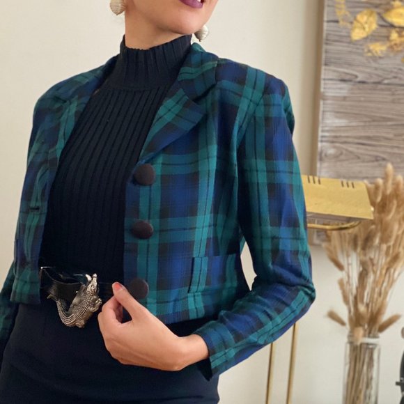 SOLD Vintage Plaid Cropped Blazer (Size Small) - Picture 3 of 5